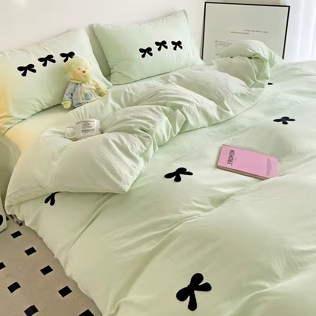 Cute Embroidered Bows Coquette Bedding Set