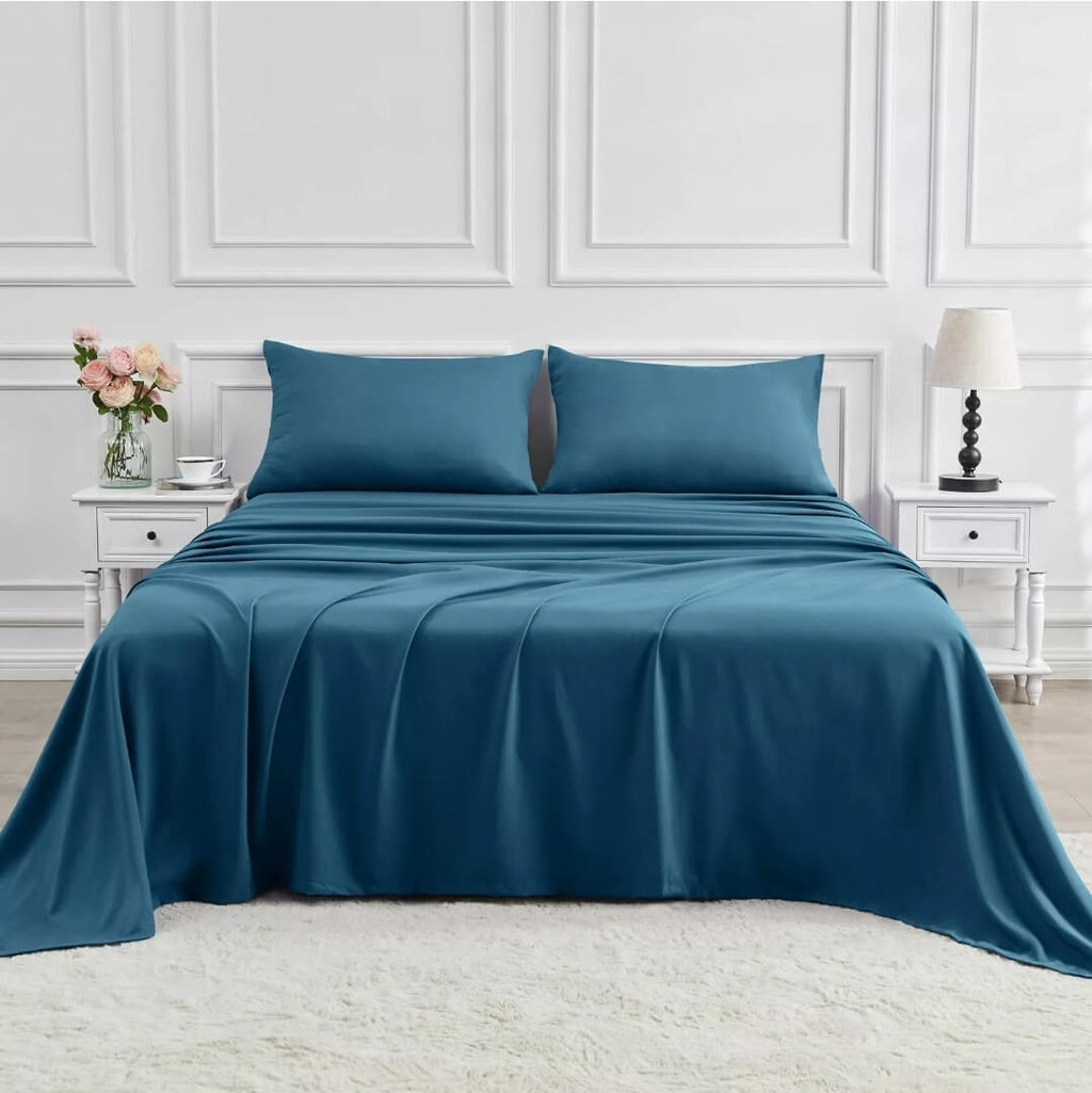 Bamboo Blend Bedsheet Set - Ultra Soft Microfiber Bedding Set (Biscay Blue)