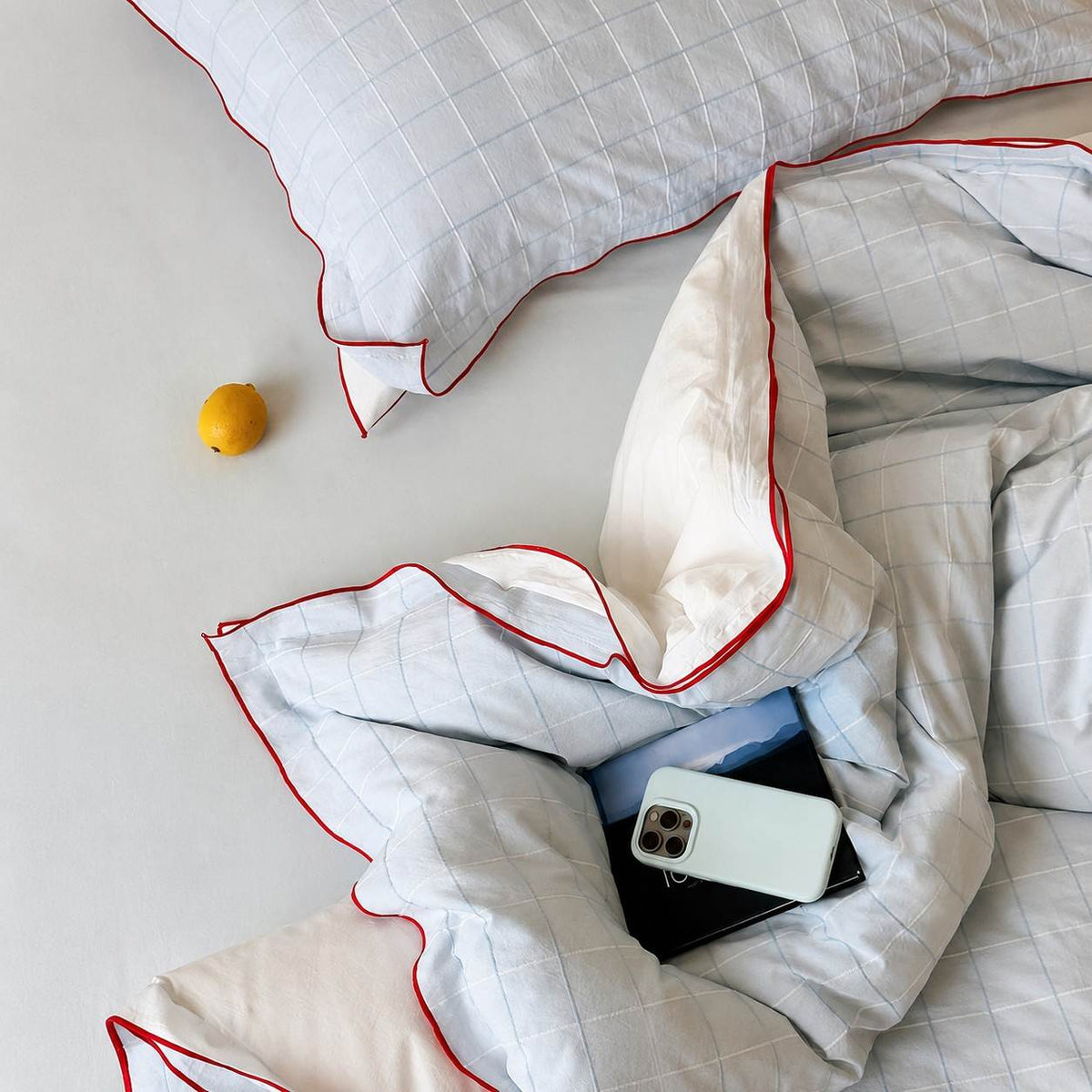 Vintora Simple Retro Blue Plaid Red Double-Sided Cotton Bedding Set G120