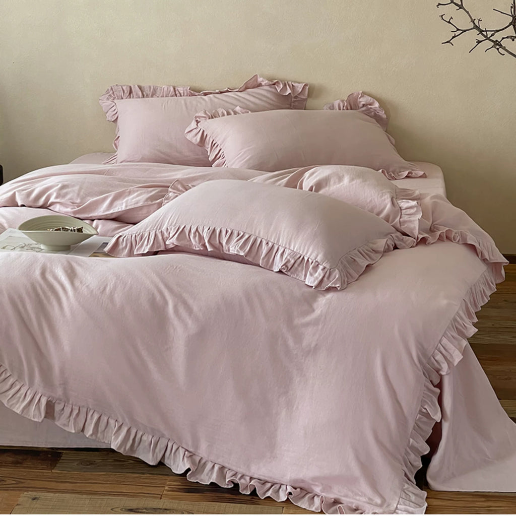 Roselle  Double Gauze Cotton Bedding Set with Ruffle Edge for All Seasons G111