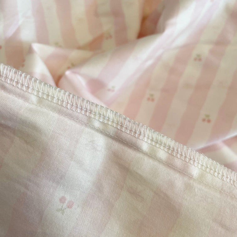 Roselle Pink and White Striped Cotton Bedding Set with Ruffle Trim G112