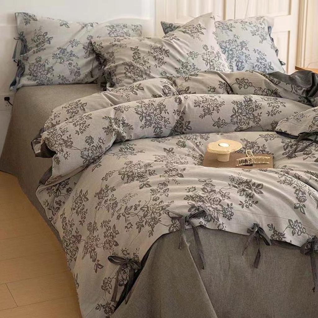 Floral Jacquard Bedding Set with Bow Tie - Dusty Blue