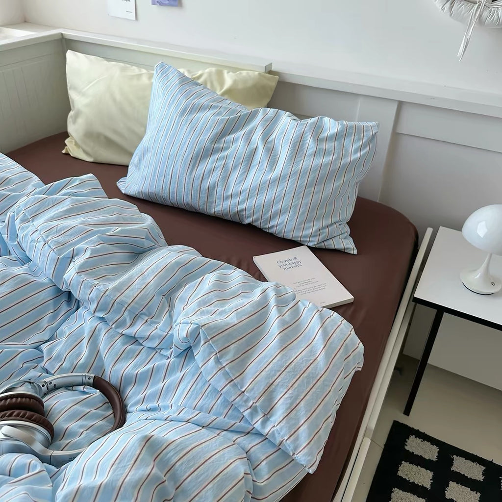 Sky Blue Striped Bedding Set