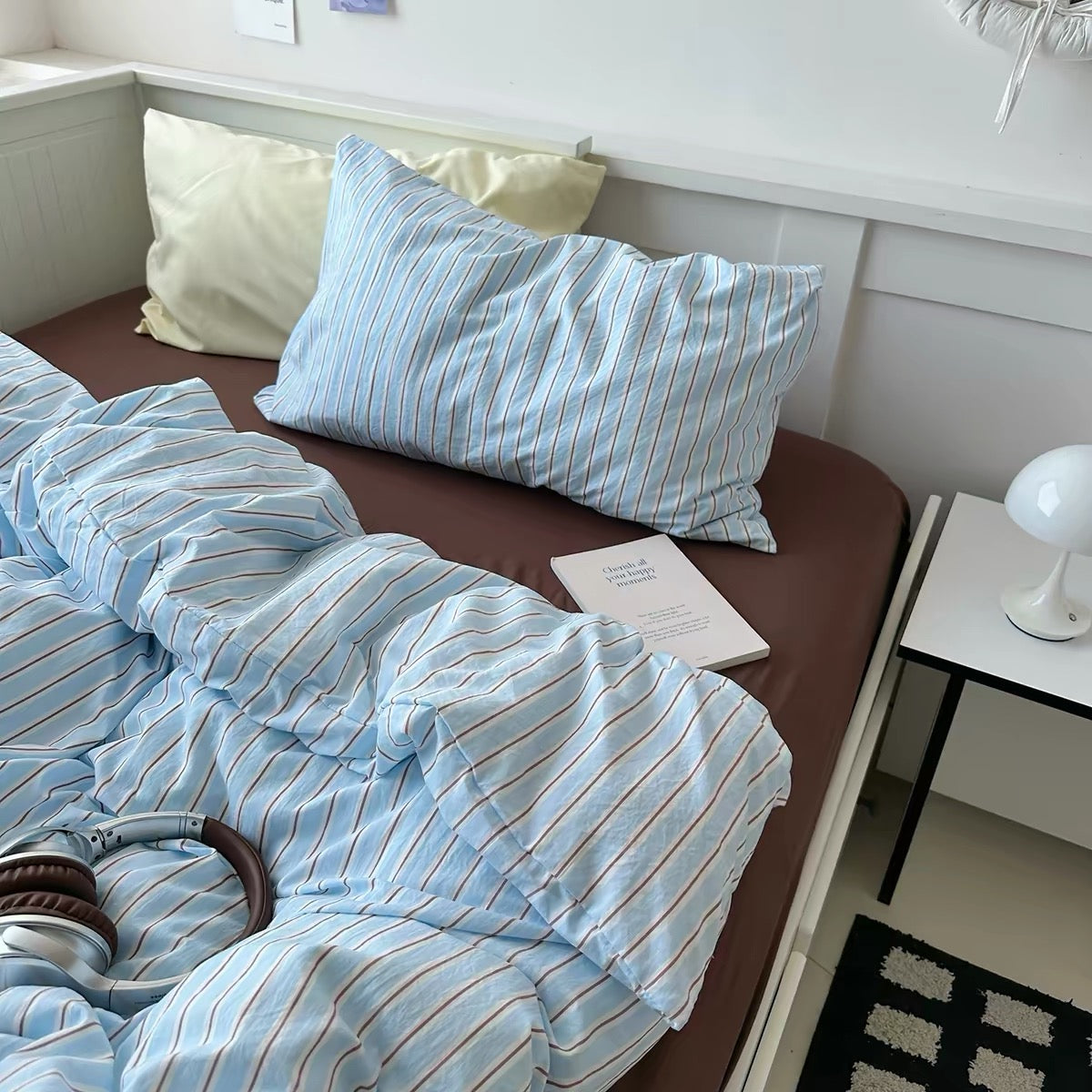 Sky Blue Striped Bedding Set