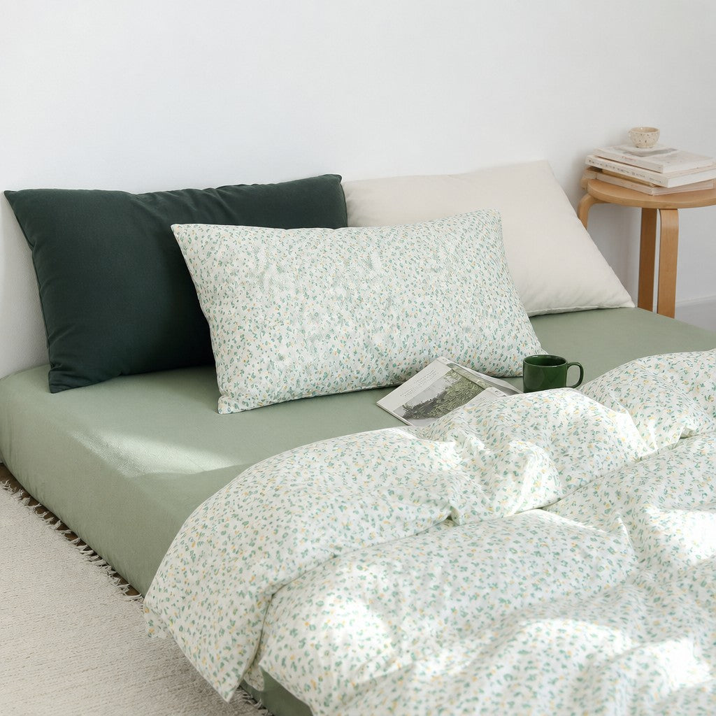 Roselle Green Floral Print Cotton Bedding Set