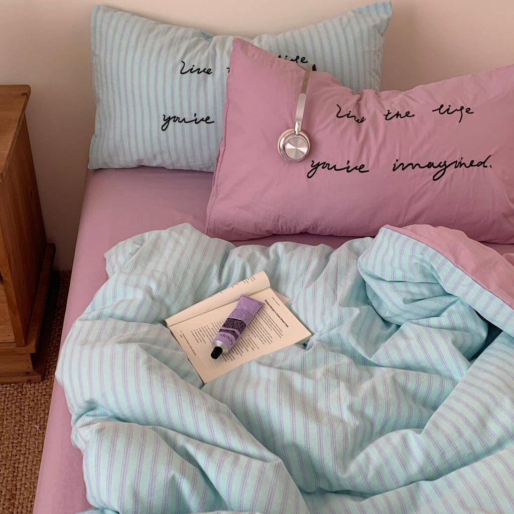 Vintora Washed Cotton Striped Bedding Set Soft Breathable Cotton Minimalist Set G94
