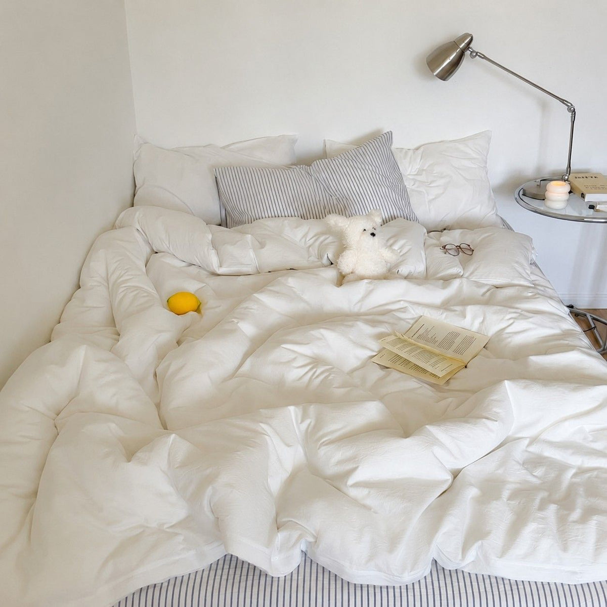 Vintora Minimalist Washed Cotton Striped Bedding Set  Airy All Season G97