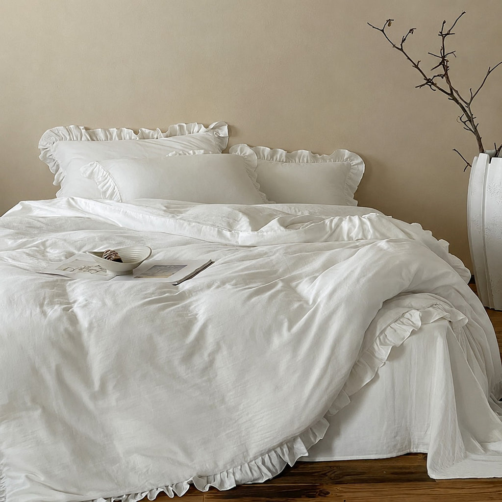 Roselle  Double Gauze Cotton Bedding Set with Ruffle Edge for All Seasons G111