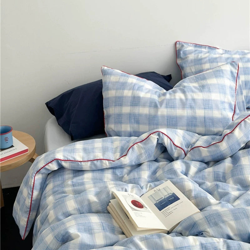 Vintora Blue Plaid Cotton Bedding Set G87