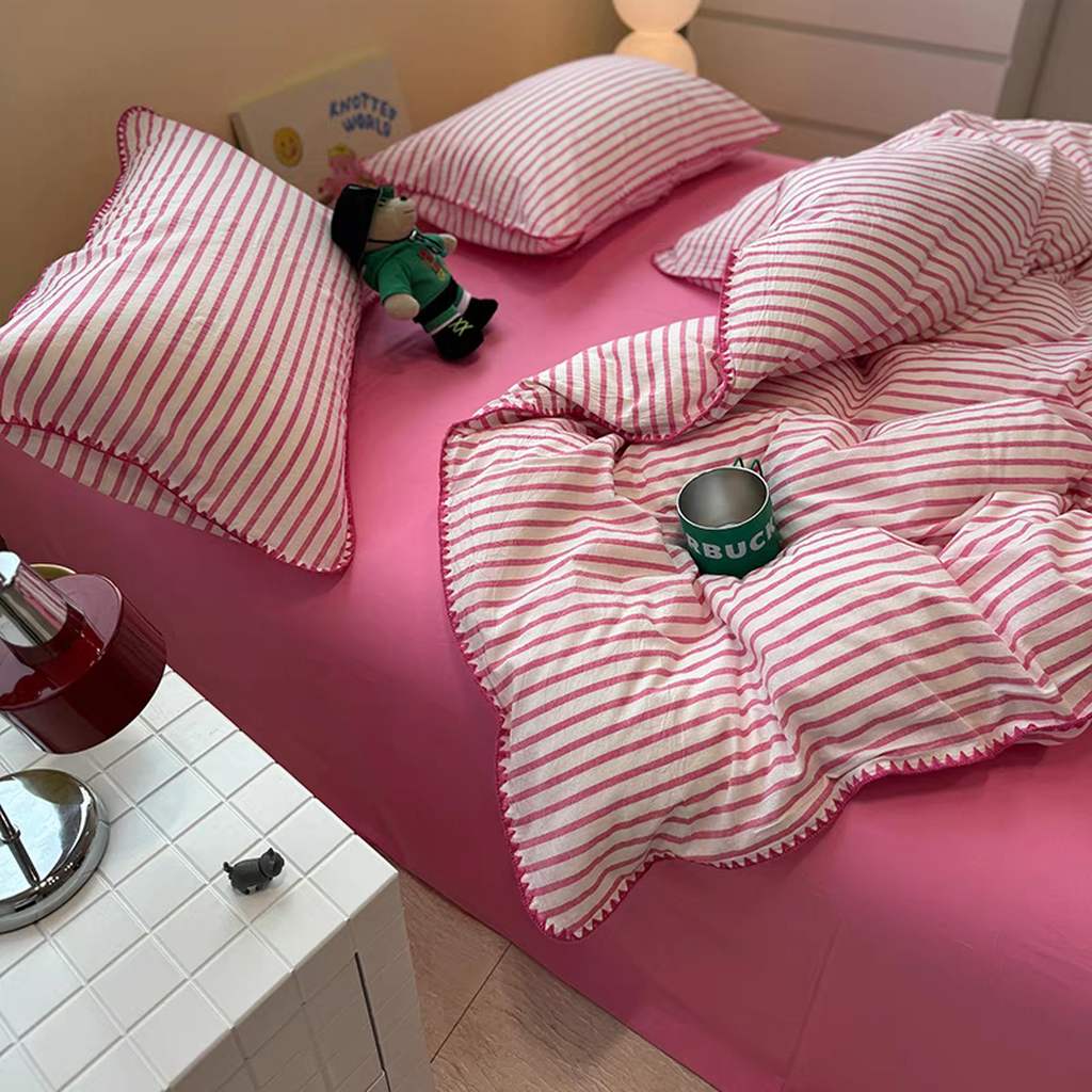 Sweet Stripes Bedding Set - Hot Pink