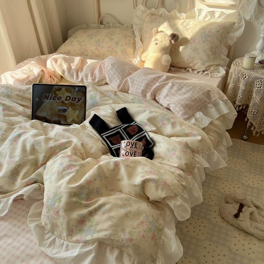 Roselle Floral Pure Cotton Ruffle Bedding Set G88