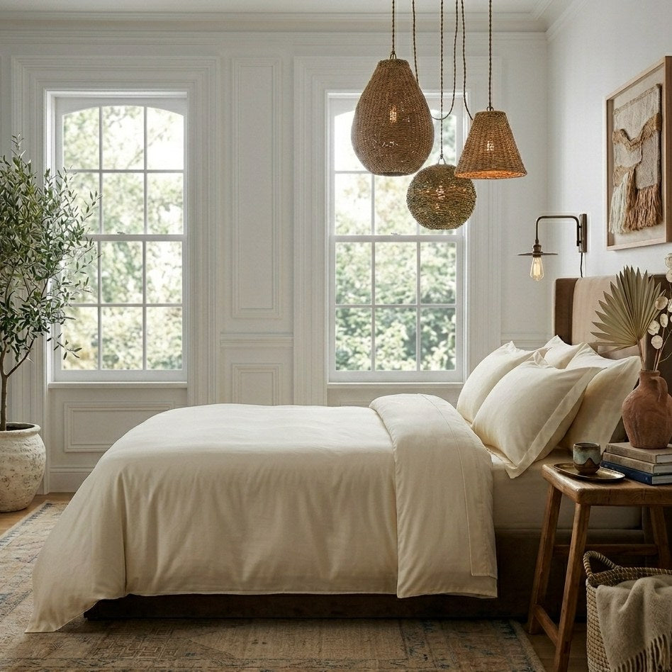 Qelune Bamboo Duvet Cover Set 鈥?Cooling Organic Bamboo Bedding in Elegant Ivory