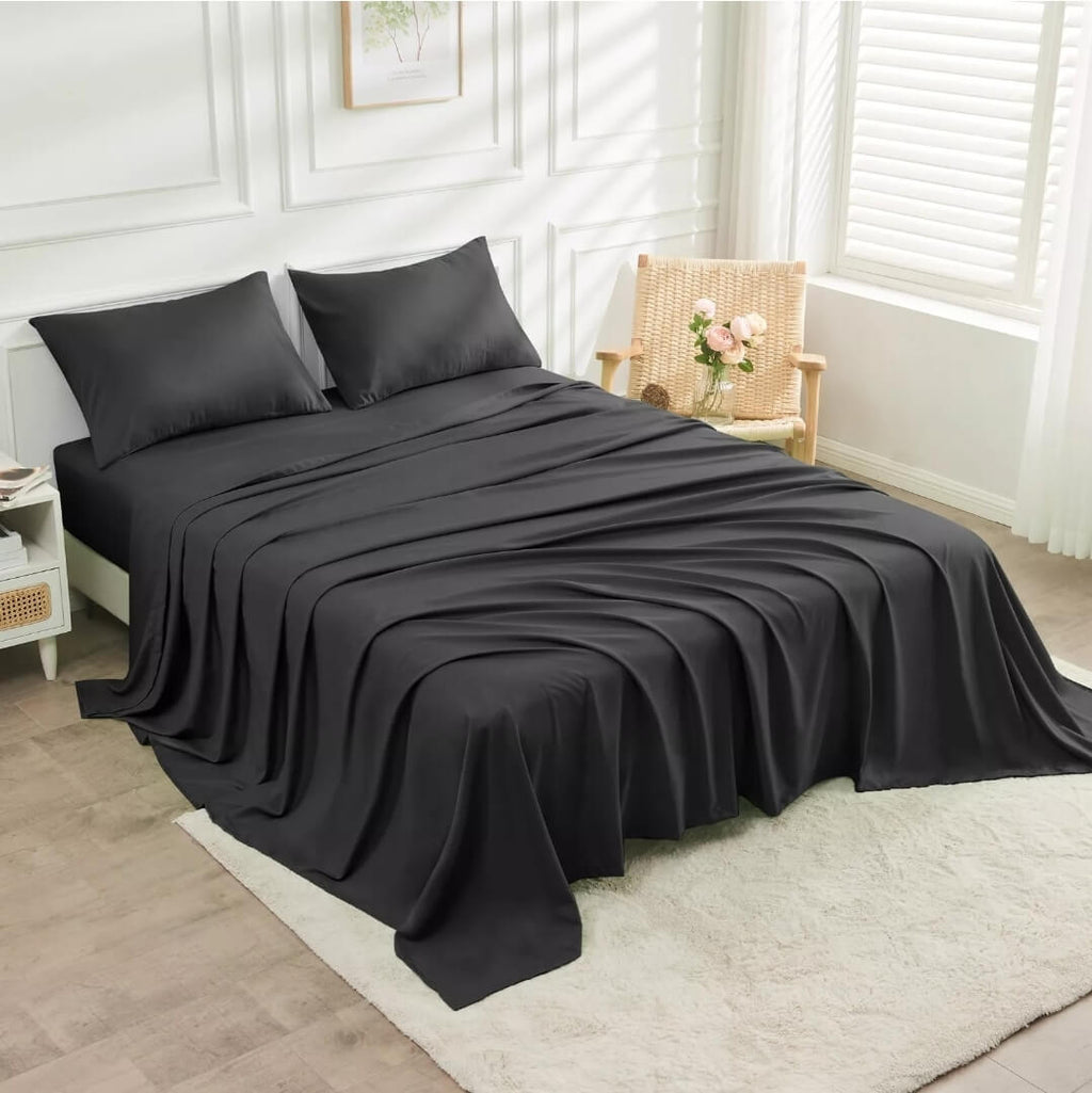 Bamboo Blend Bedsheet Set - Ultra Soft Microfiber Bedding Set (Jet Black)
