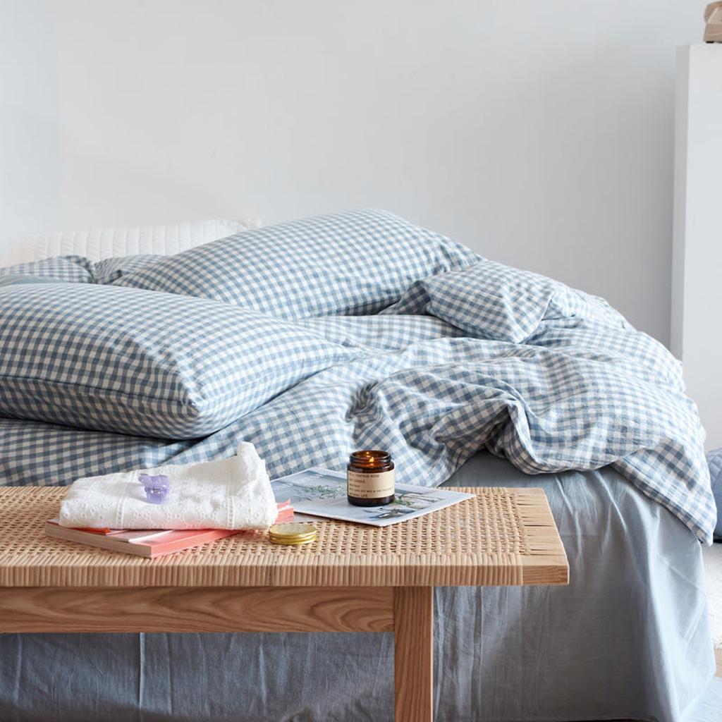 Cotton Small Gingham Bedding Set - Navy