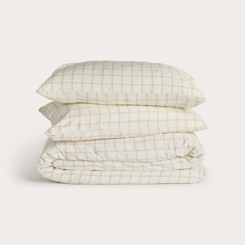 Latte Grid Bamboo Quilt Cover