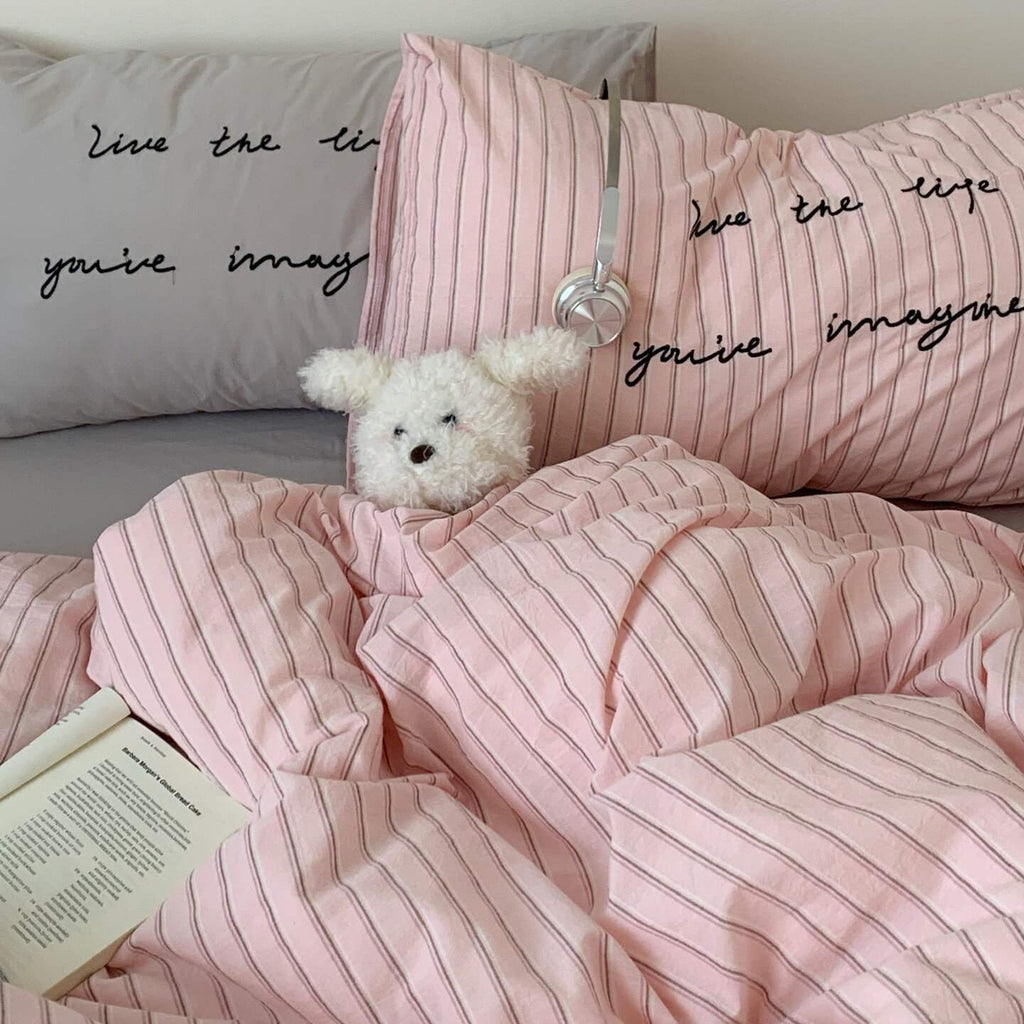 Vintora Washed Cotton Striped Bedding Set Soft Breathable Cotton Minimalist Set G94