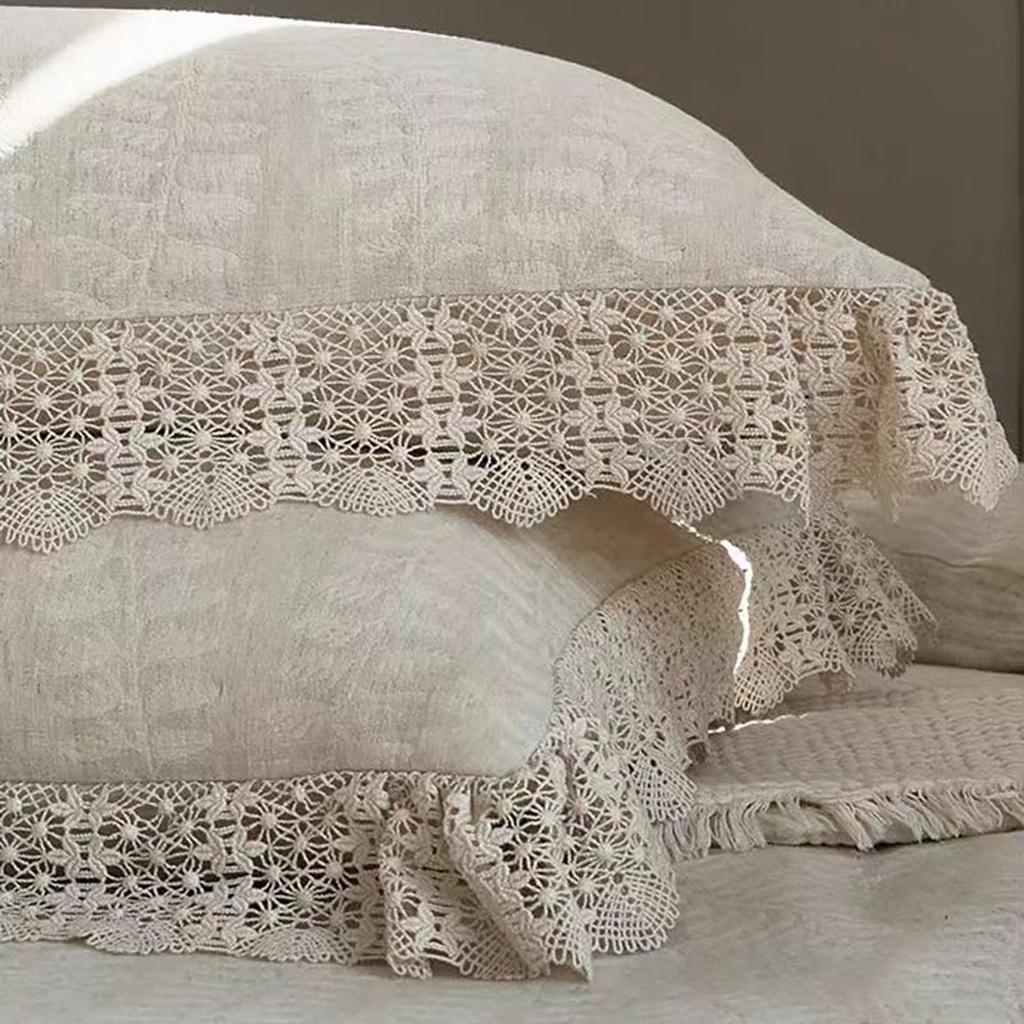 Rustic Linen Cotton Duvet Cover with Lace