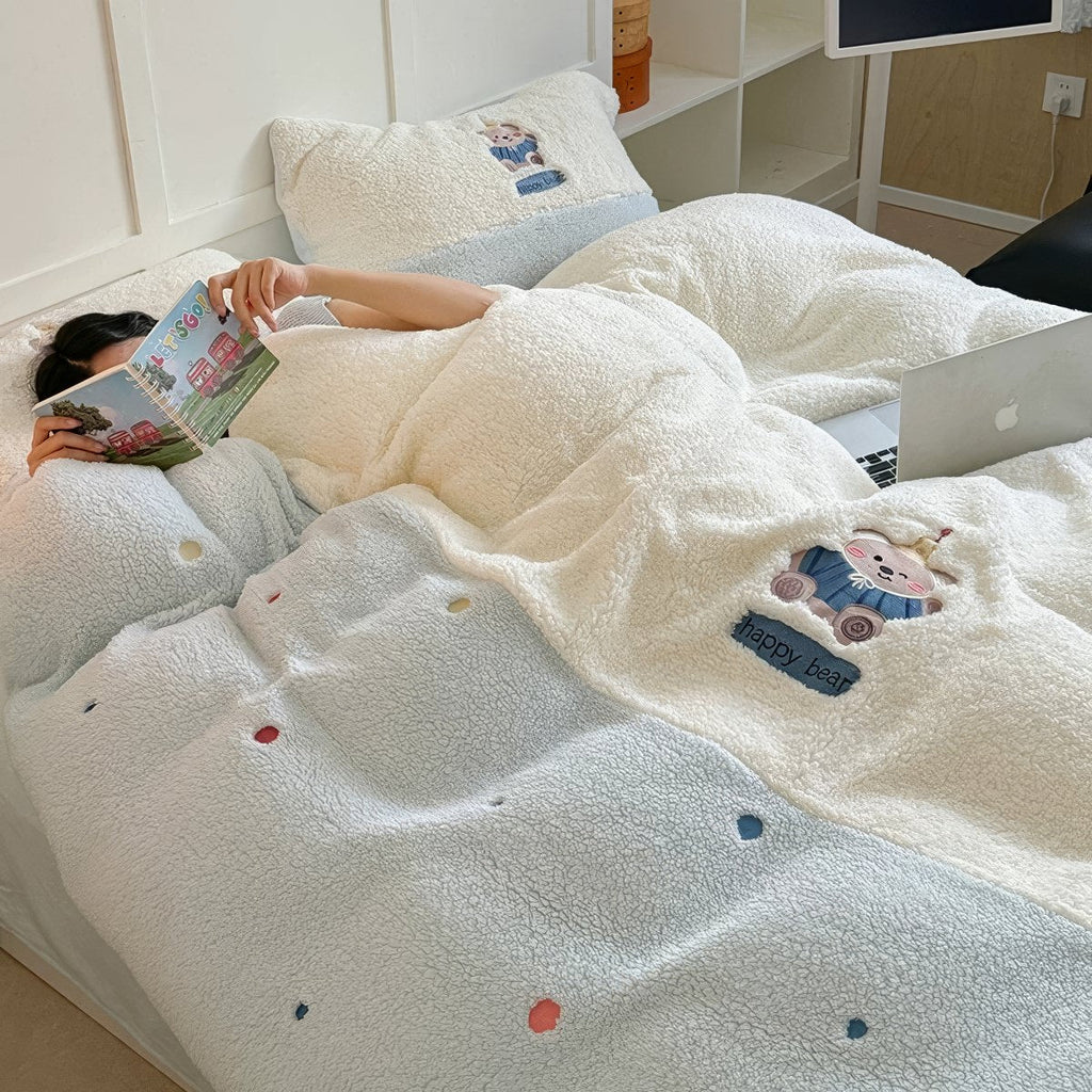 Happy Bear Fluffy Sherpa Bedding Set