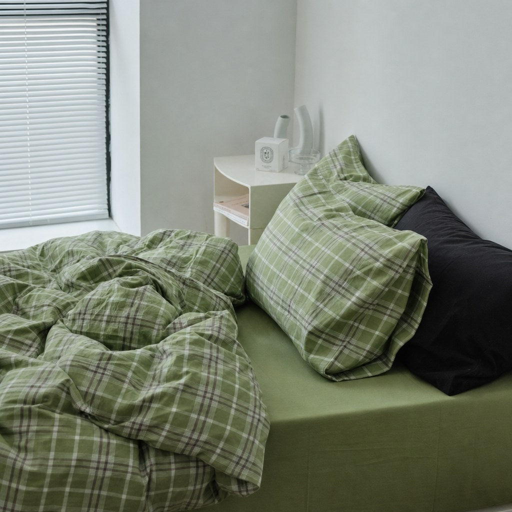 Vintora Plaid Cotton Bedding Set 4-Piece Breathable All-Season G78