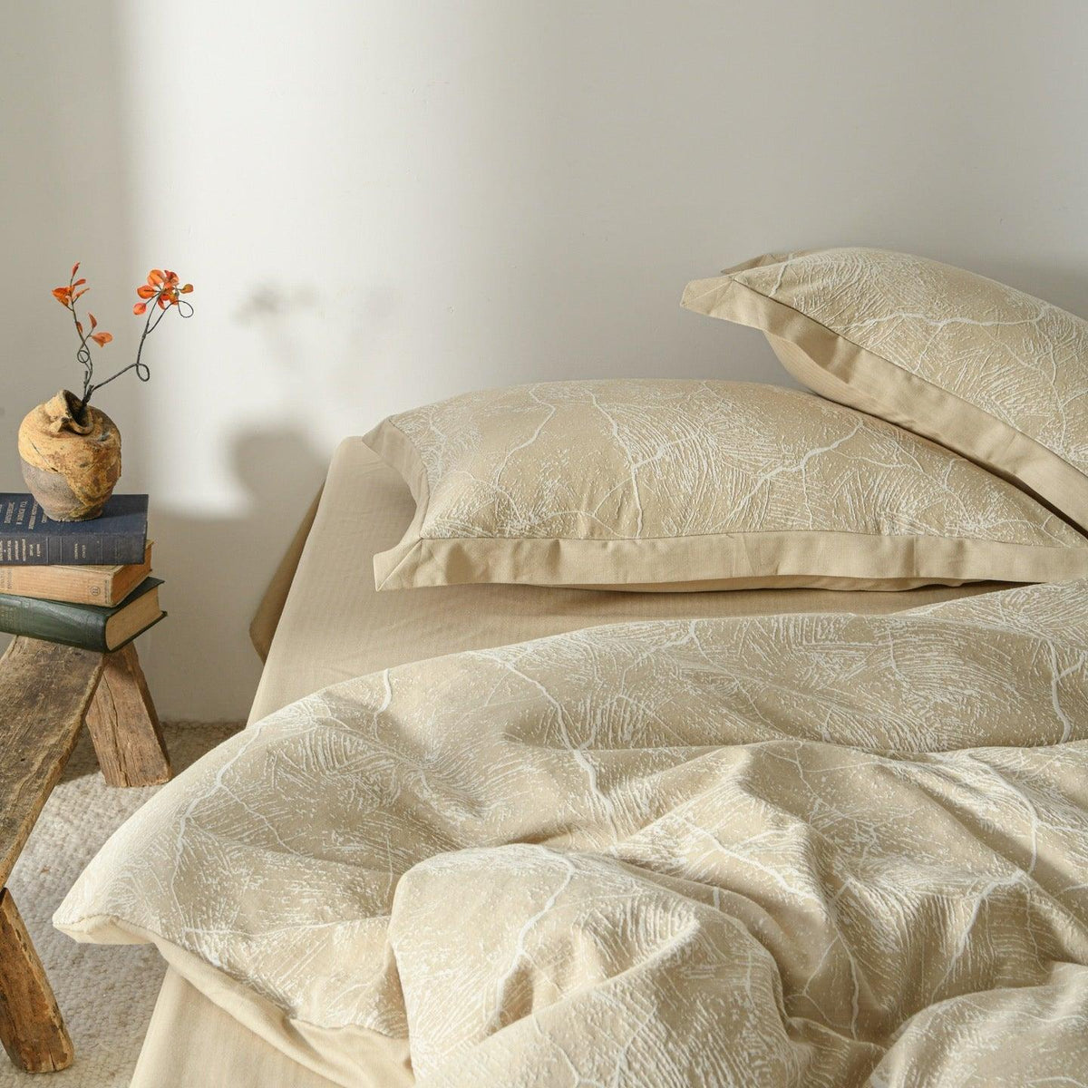 Glacier Vein Jacquard Cotton Duvet Cover Set - Sand Beige