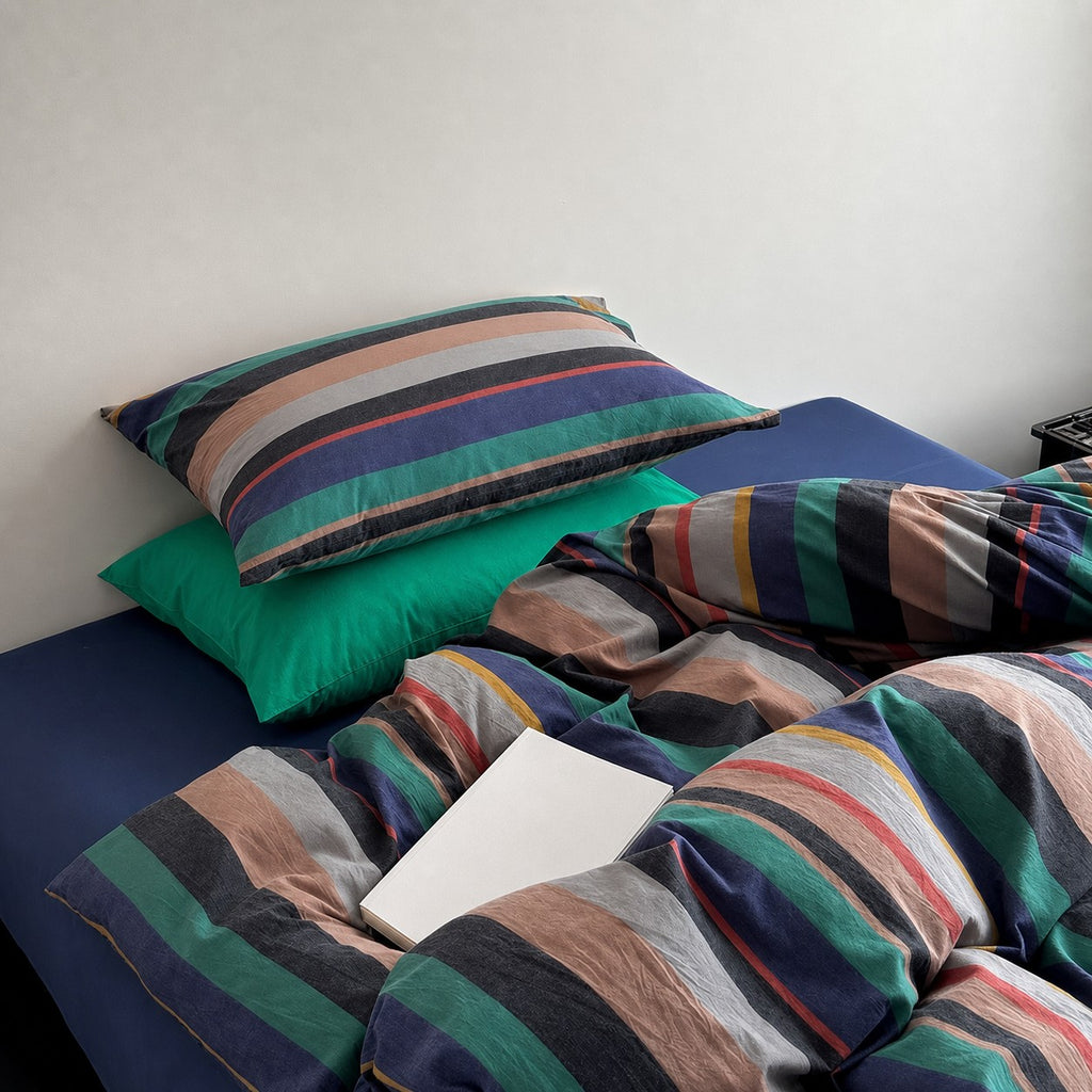 Vintora Vintage BV Green Striped Cotton Bedding Set G98