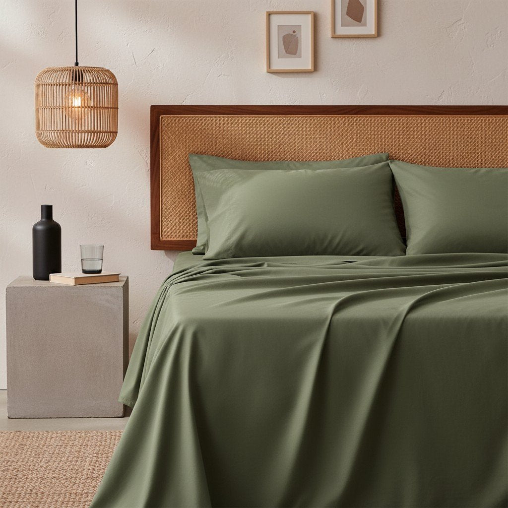 Qelune Bamboo Sheet Set 鈥?Cooling Organic Bamboo Bedding in Olive