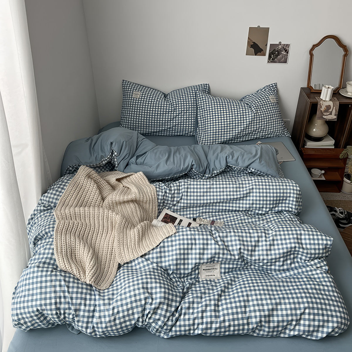 Light Blue Gingham Bedding Set