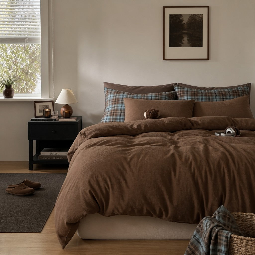 Vireza Plaid Cotton Crinkle Bedding Set G72