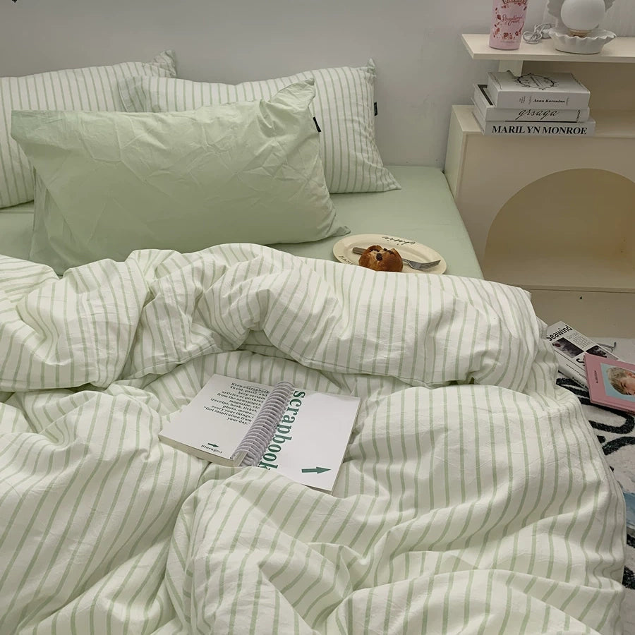 Vintora Soft Washed Cotton Stripe Bedding Set G91