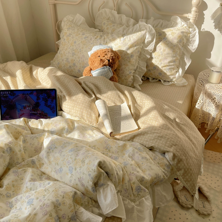 Roselle Floral Pure Cotton Ruffle Bedding Set G88
