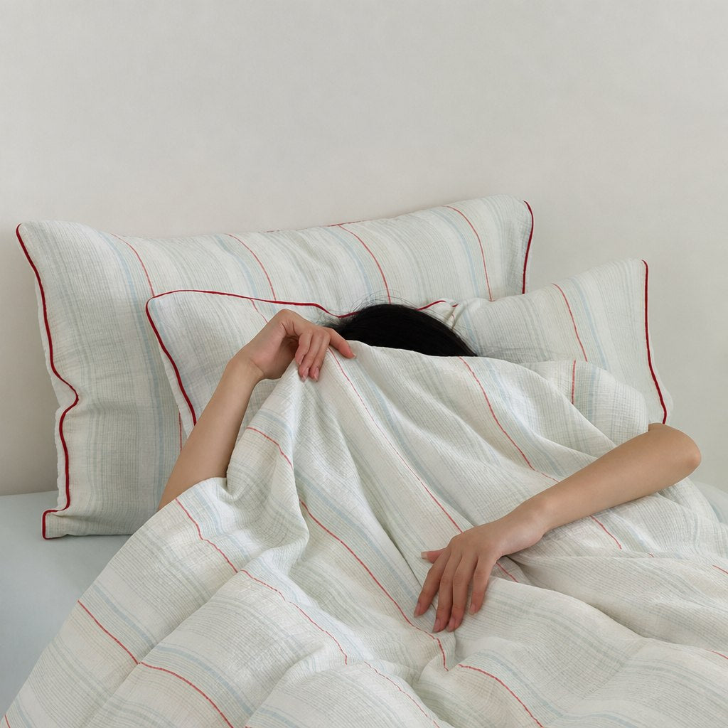 Vintora Modern Striped Cotton Bedding Set Double Layer Gauze for Cozy Sleep G90