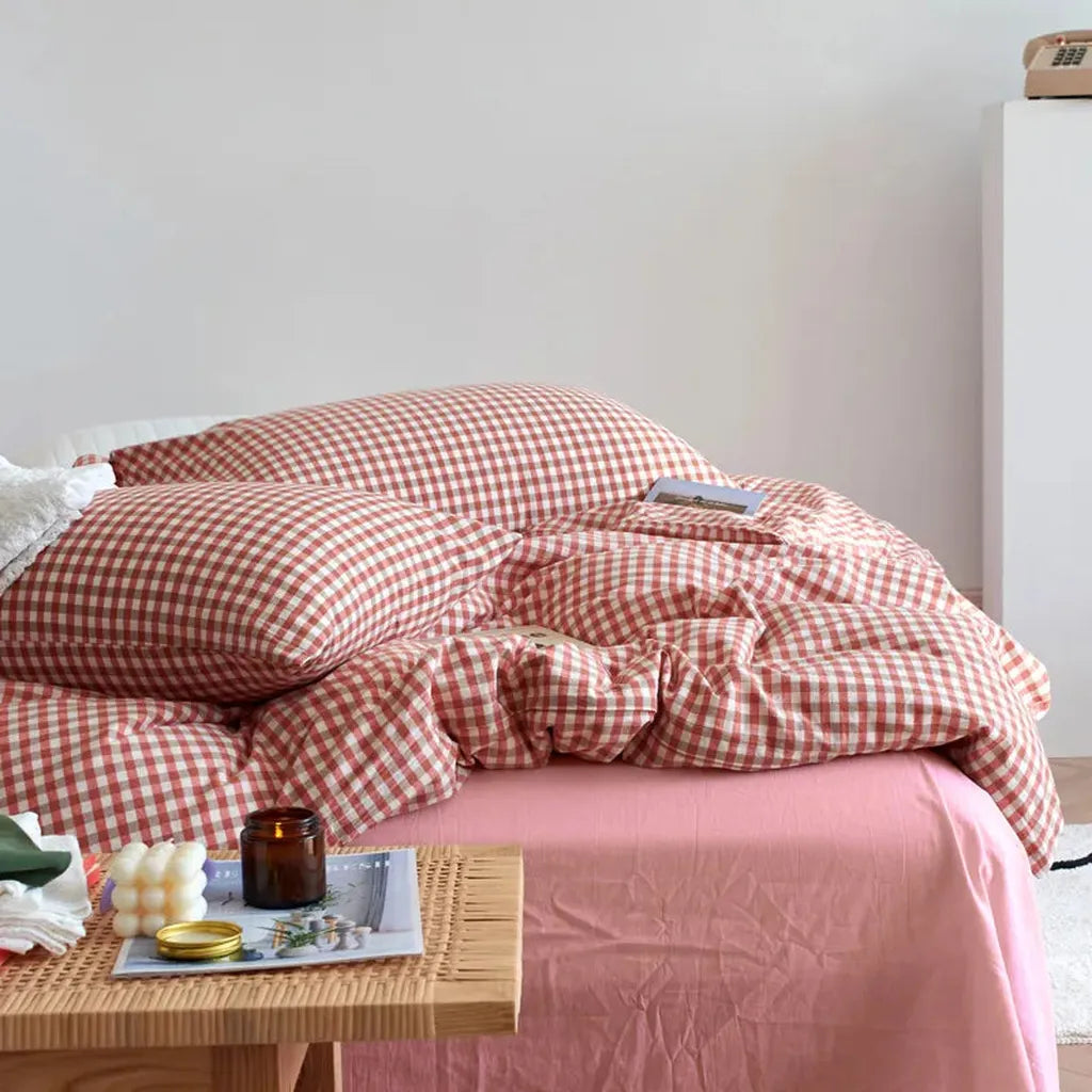 Cotton Small Gingham Duvet Cover - Red