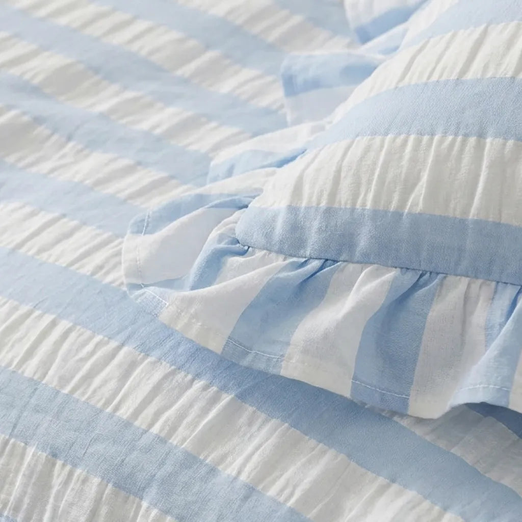 Baby Blue Seersucker Duvet Cover with Ruffle
