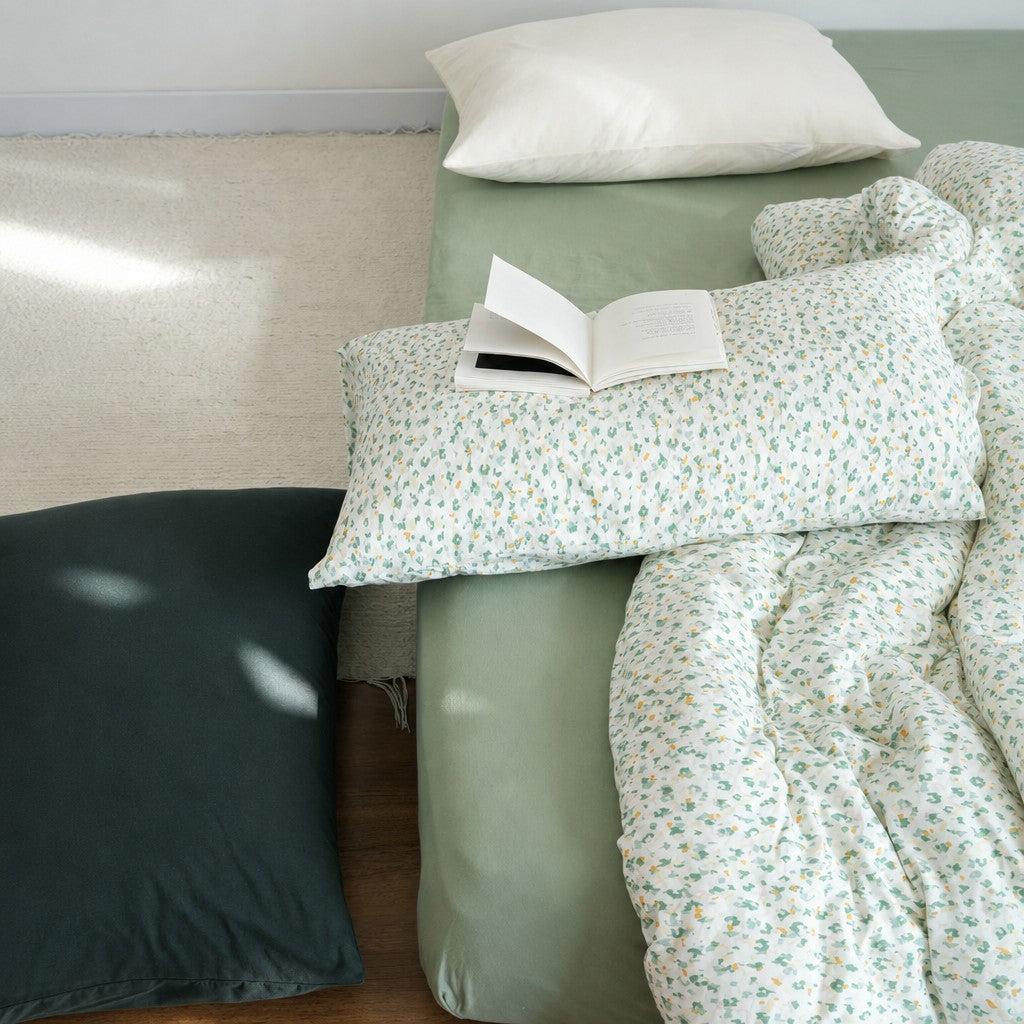 Roselle Green Floral Print Cotton Bedding Set