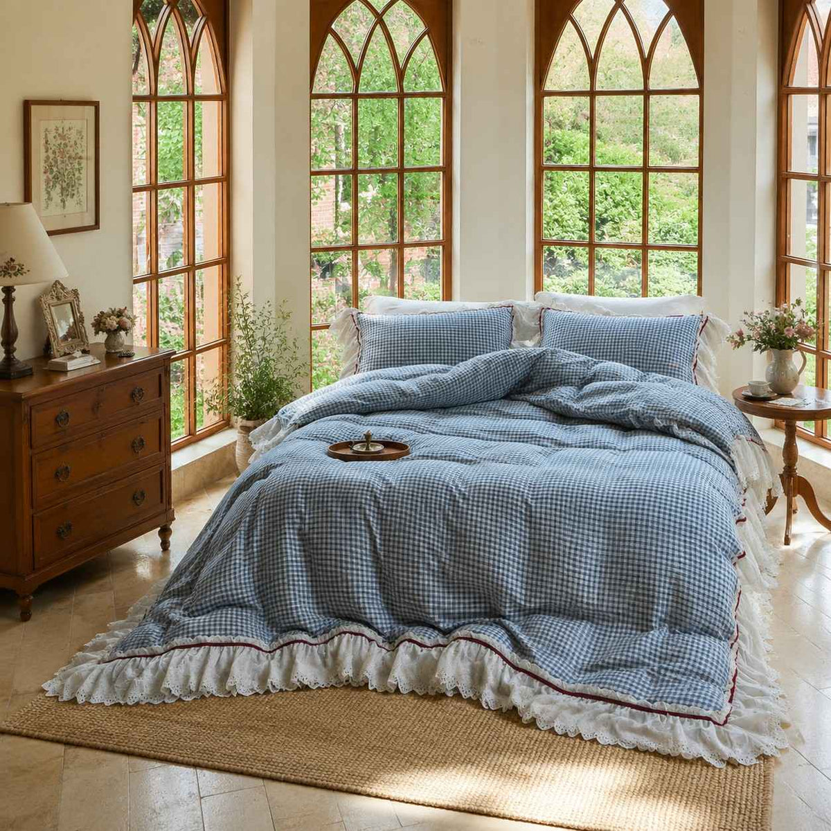 Roselle French Cottage Double Gauze Cotton Ruffle Bedding Set G110