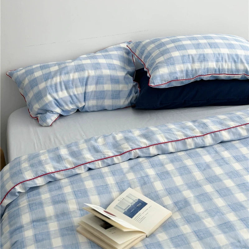 Vintora Blue Plaid Cotton Bedding Set G87