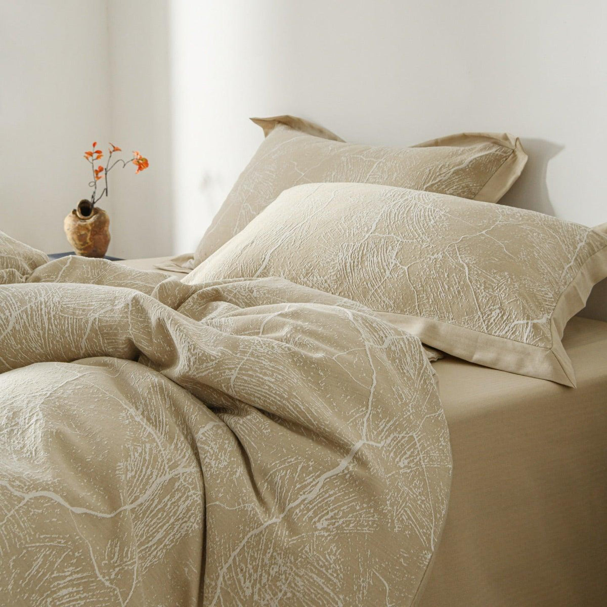Glacier Vein Jacquard Cotton Duvet Cover Set - Sand Beige