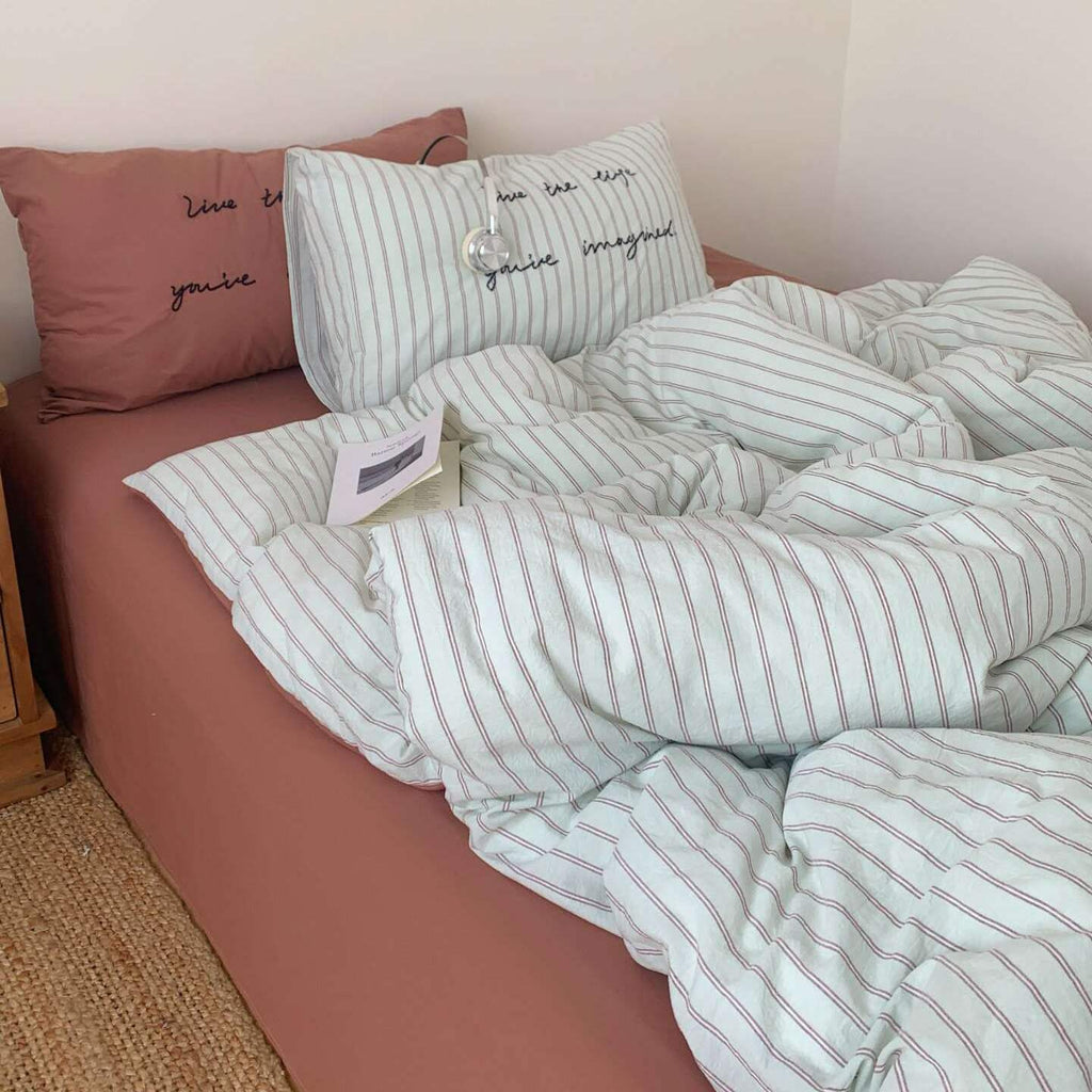 Vintora Washed Cotton Striped Bedding Set Soft Breathable Cotton Minimalist Set G94