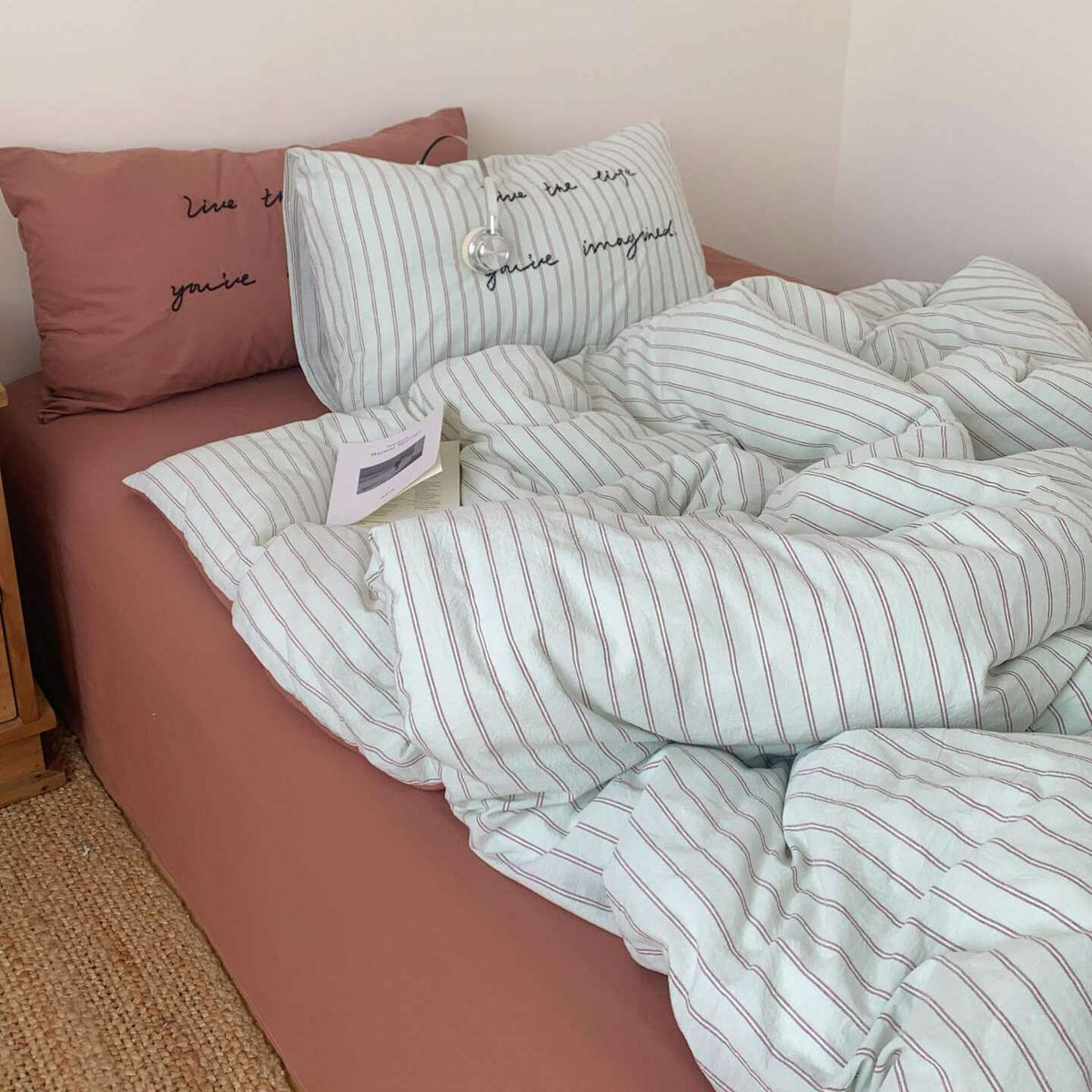 Vintora Washed Cotton Striped Bedding Set Soft Breathable Cotton Minimalist Set G94