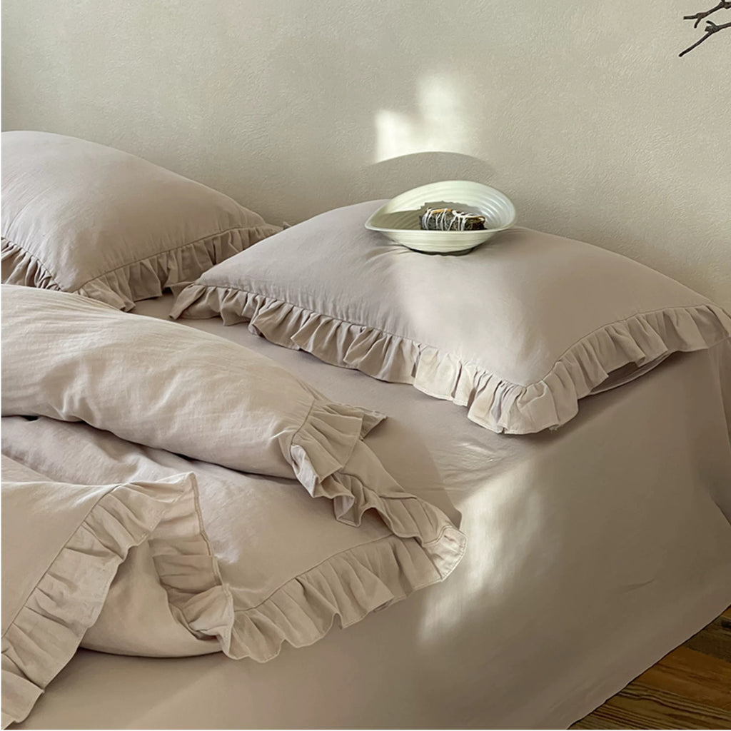 Roselle  Double Gauze Cotton Bedding Set with Ruffle Edge for All Seasons G111