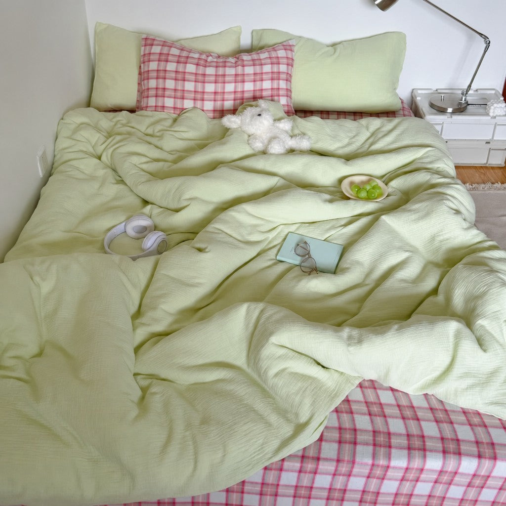 Vireza Plaid Cotton Crinkle Bedding Set G72