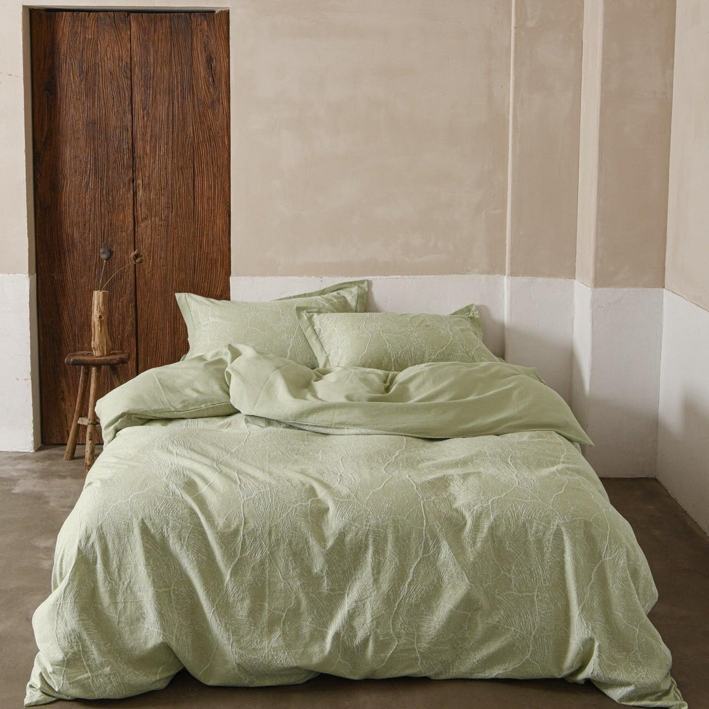 Glacier Vein Jacquard Cotton Duvet Cover Set - Sage Green