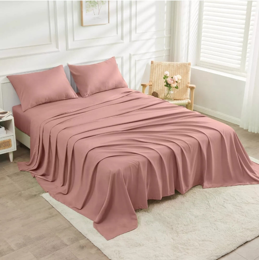 Bamboo Blend Bedsheet Set - Ultra Soft Microfiber Bedding Set (Dusty Pink)