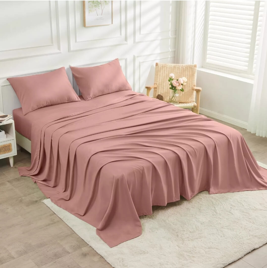Bamboo Blend Bedsheet Set - Ultra Soft Microfiber Bedding Set (Dusty Pink)
