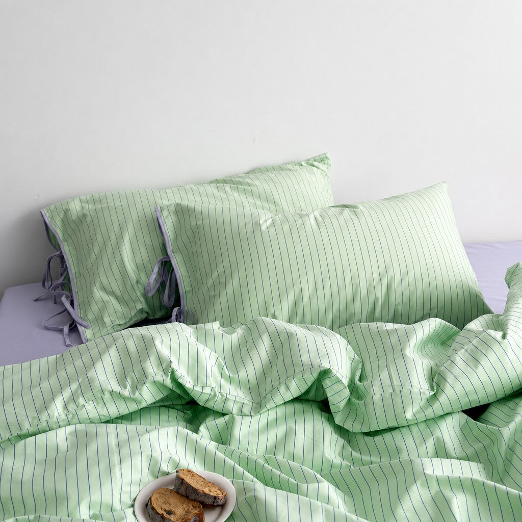 Vintora Modern Green Stripe Cotton Bed Linen Set G95