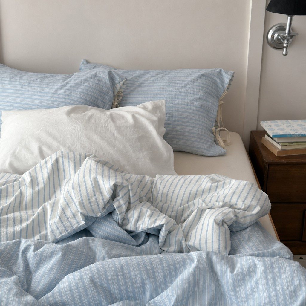 Vintora Blue Stripe Washed Cotton Bedding Set Breathable All Season Bed Linen G93