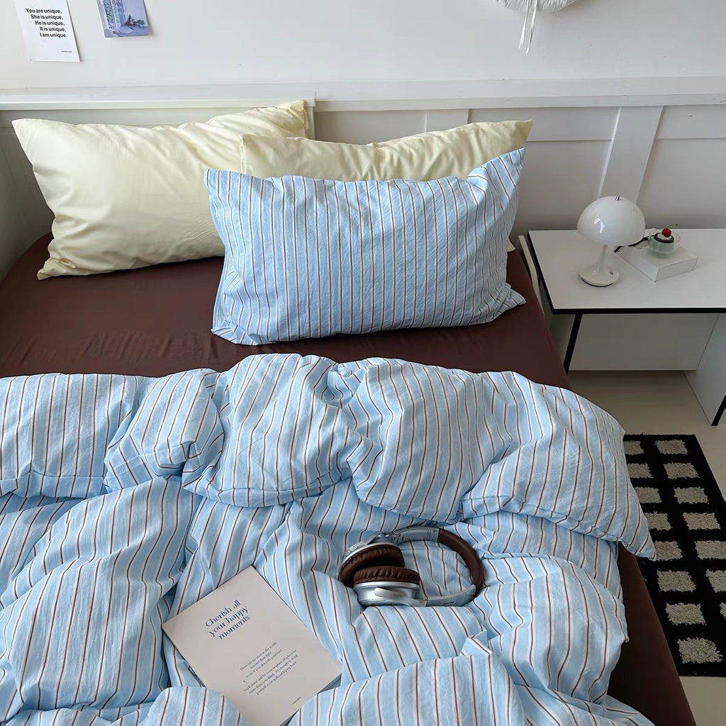 Sky Blue Striped Bedding Set