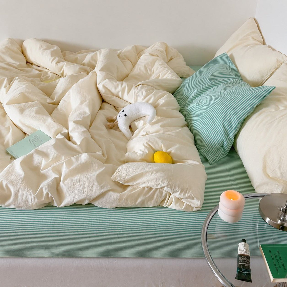 Vintora Minimalist Washed Cotton Striped Bedding Set  Airy All Season G97