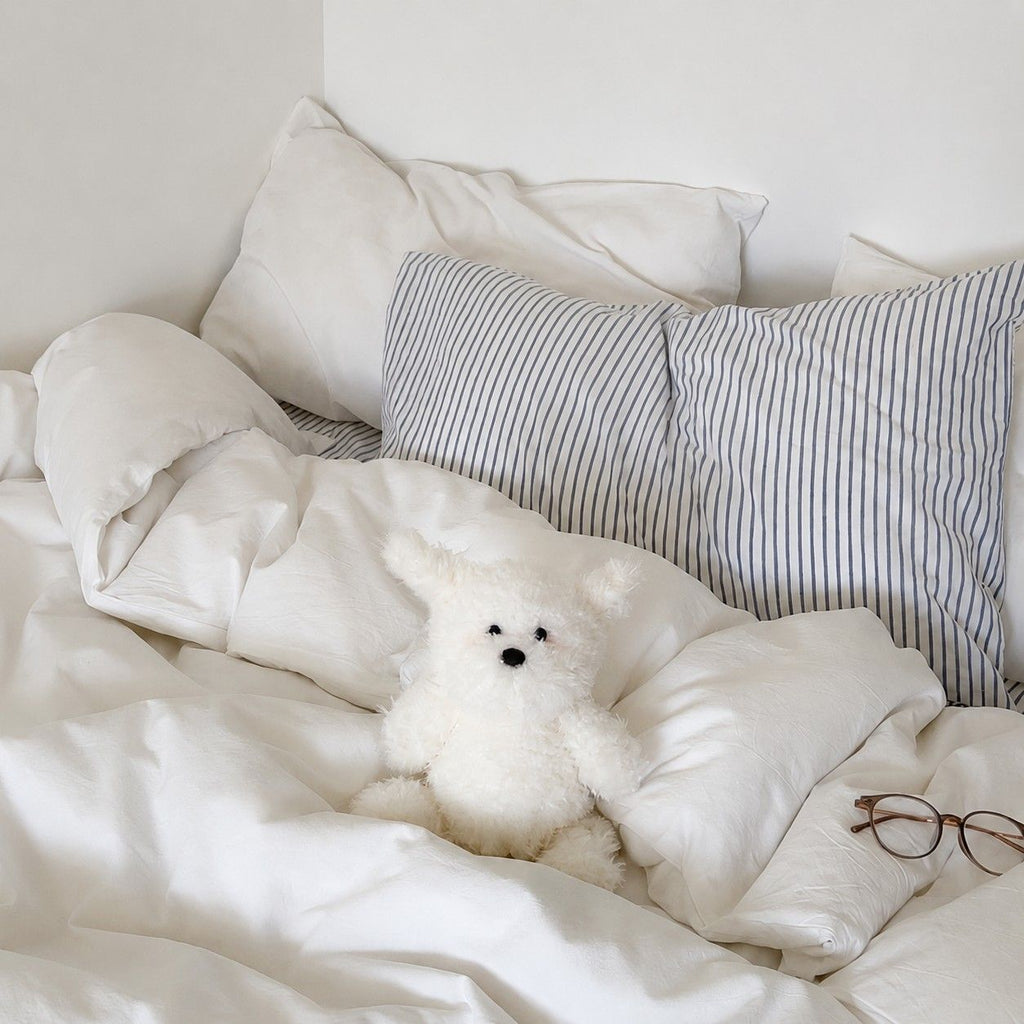 Vintora Minimalist Washed Cotton Striped Bedding Set  Airy All Season G97
