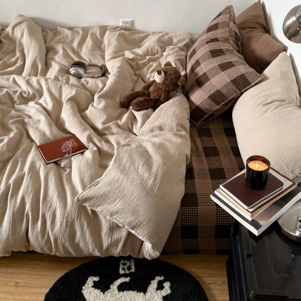 Vireza Plaid Cotton Crinkle Bedding Set G72
